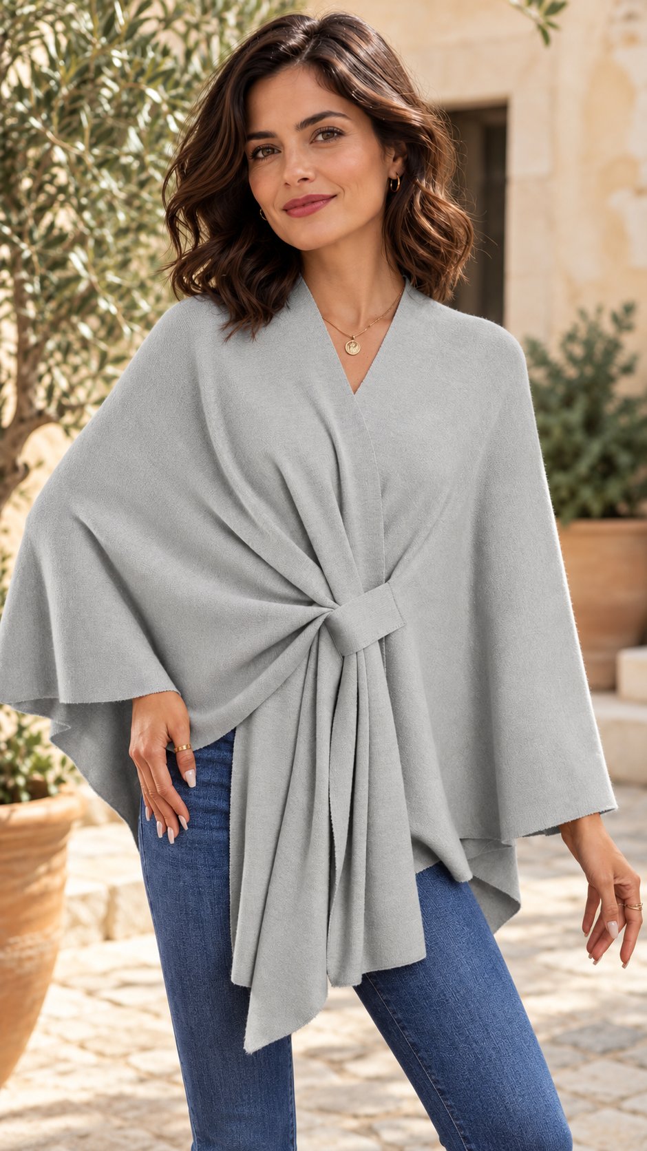 Maegan | Elegante chal tipo poncho con suave apertura frontal - Cendalia