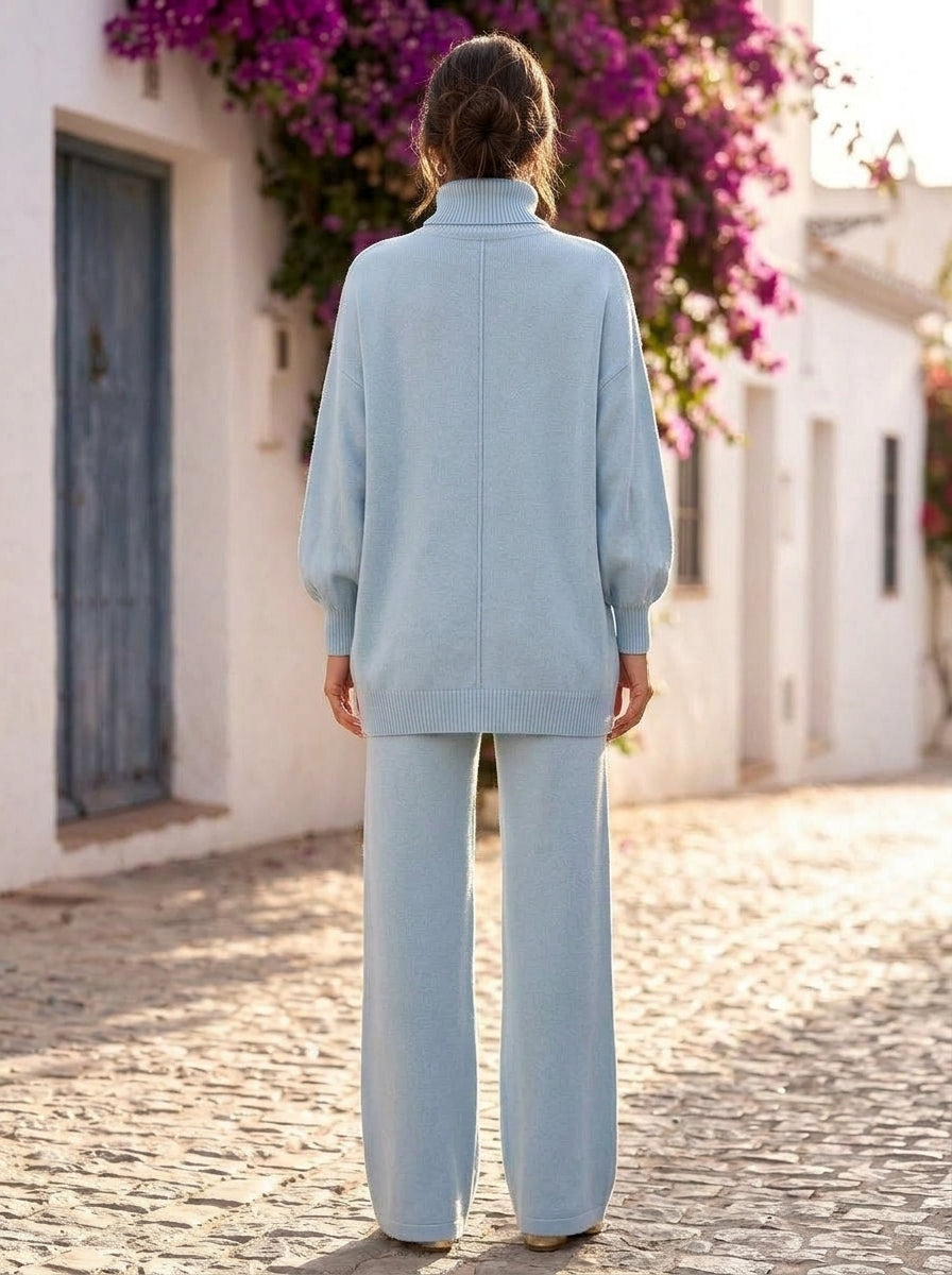 Matilde conjunto de punto jersey cruzado botones dorados - Azul (espalda)