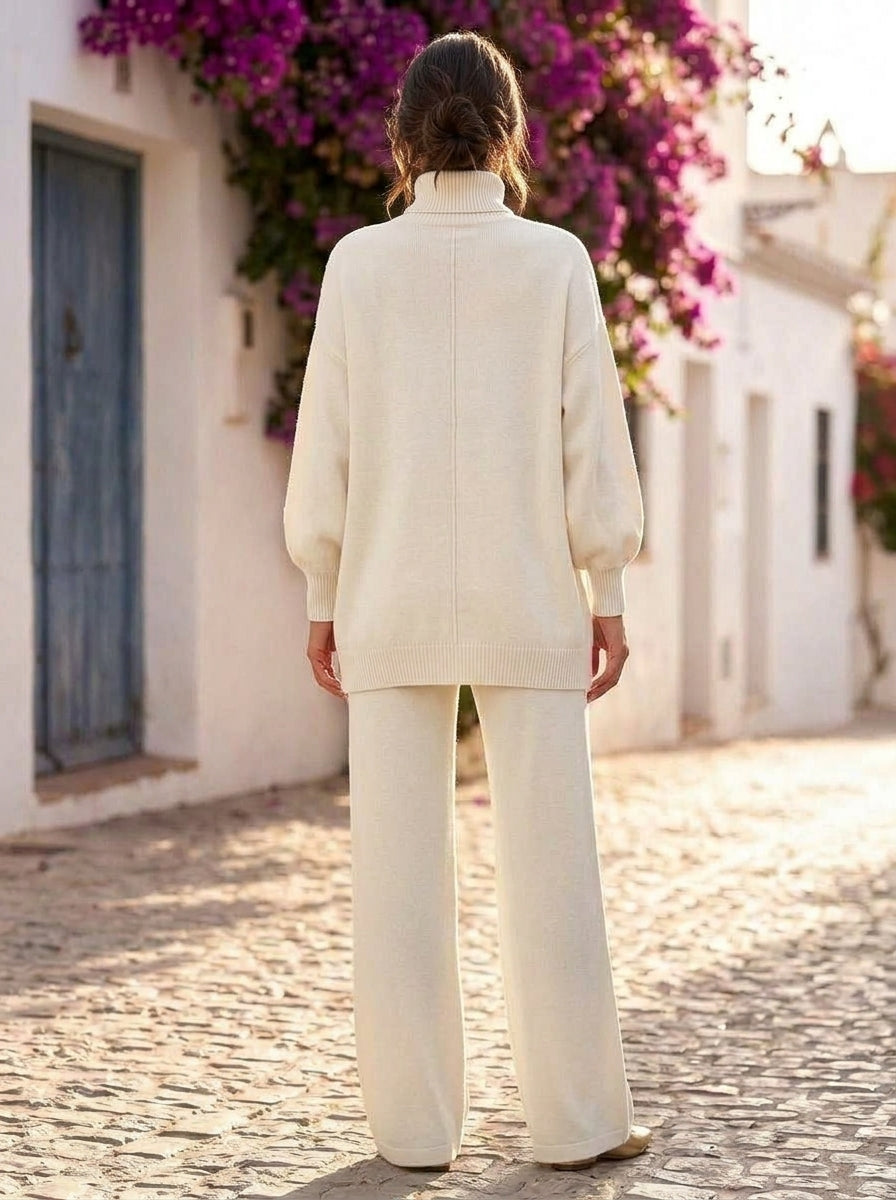 Matilde conjunto de punto jersey cruzado botones dorados - Crema (espalda)