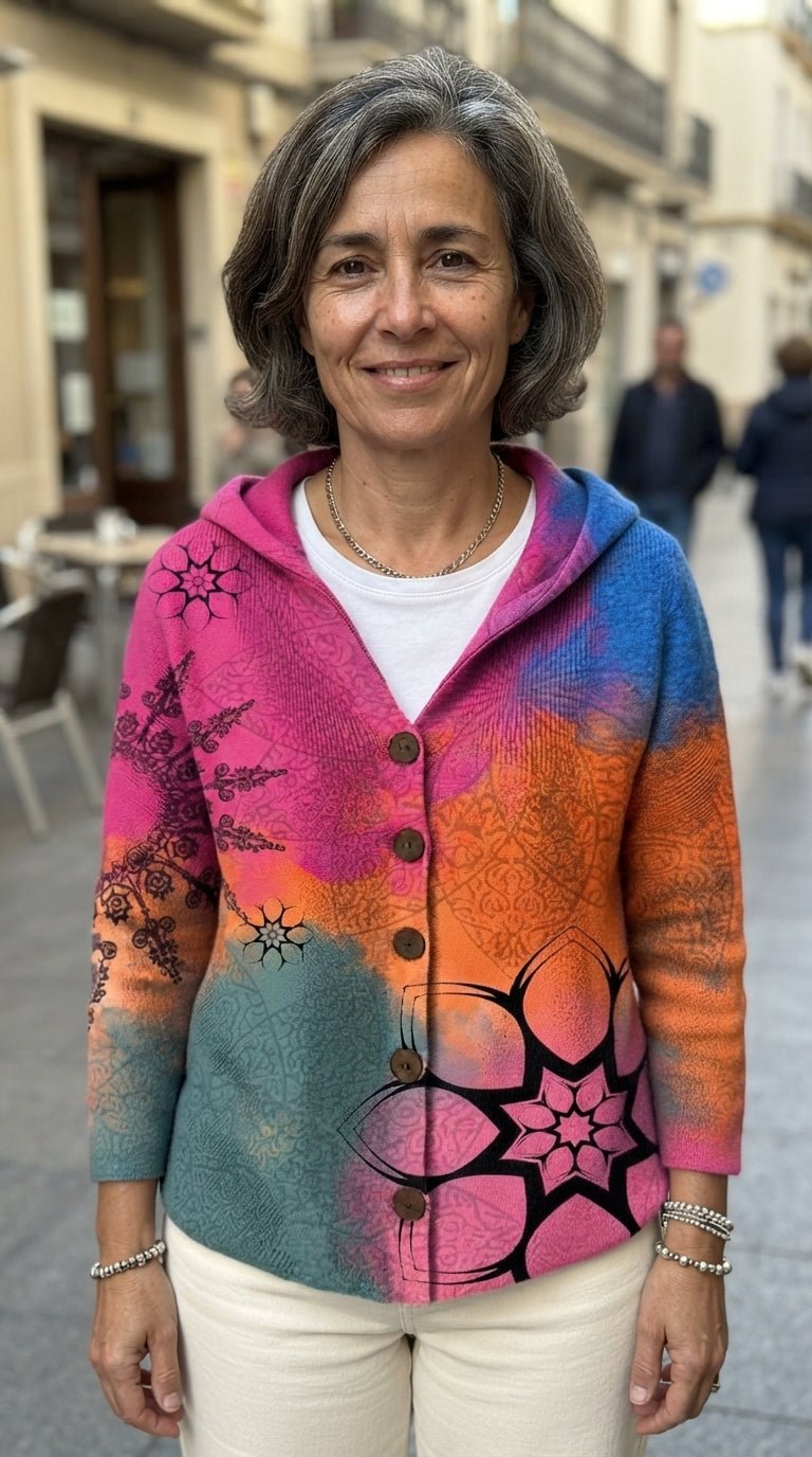 Noelia | Chaqueta de Punto Estampada con Capucha - Cendalia