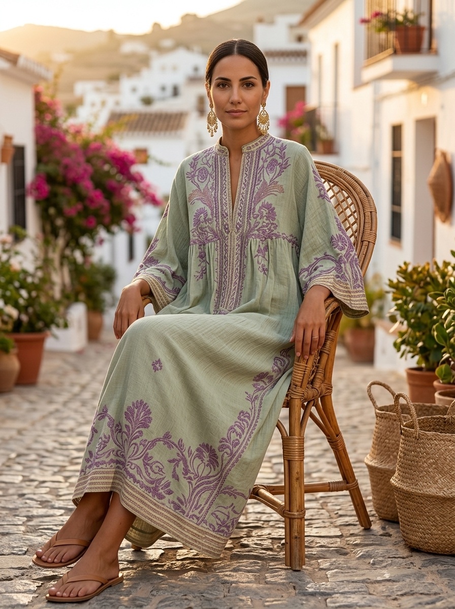 Celestina, vestido boho bordado verde