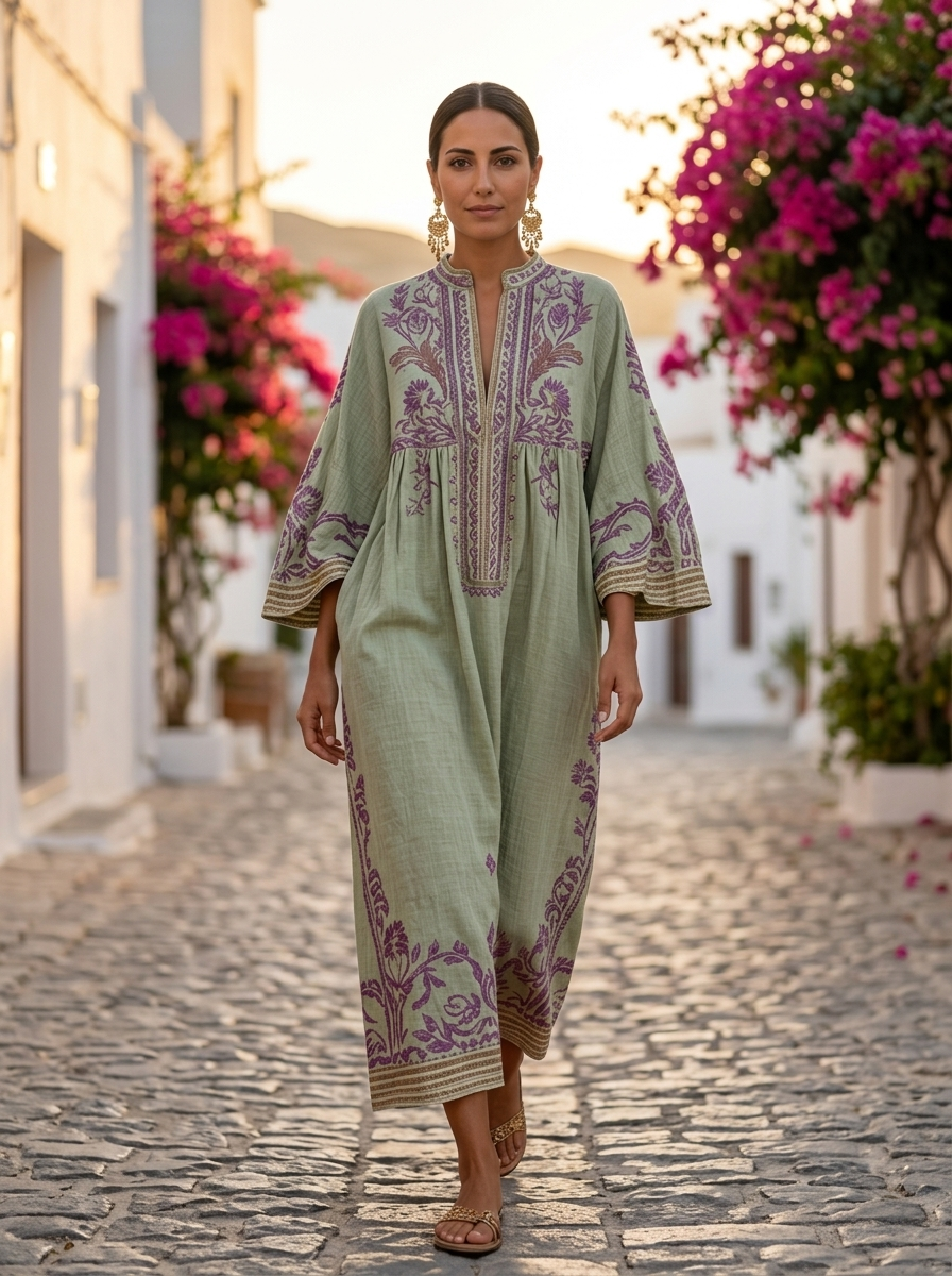 Celestina, vestido boho bordado verde