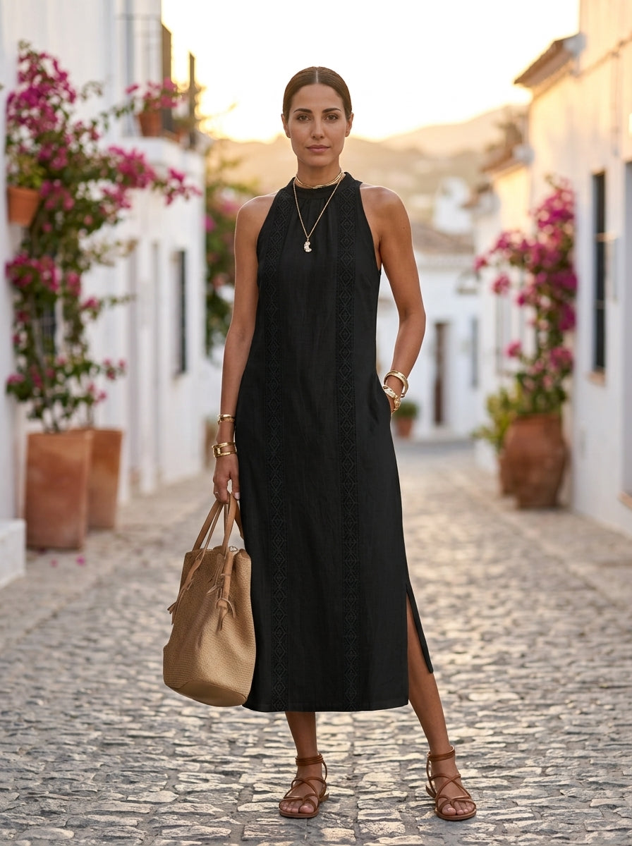 Tatiana, vestido midi de lino negro