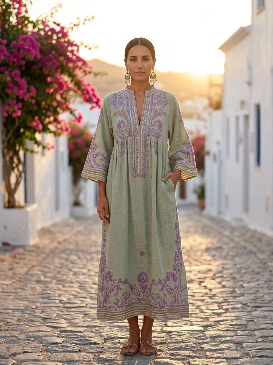 Celestina, vestido boho bordado verde