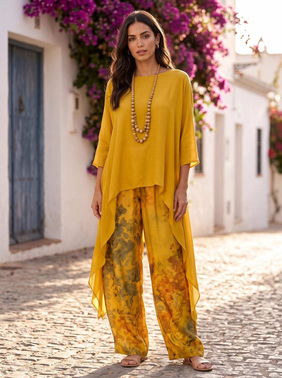 Conjunto Asimétrico de Algodón-Seda - Amarillo