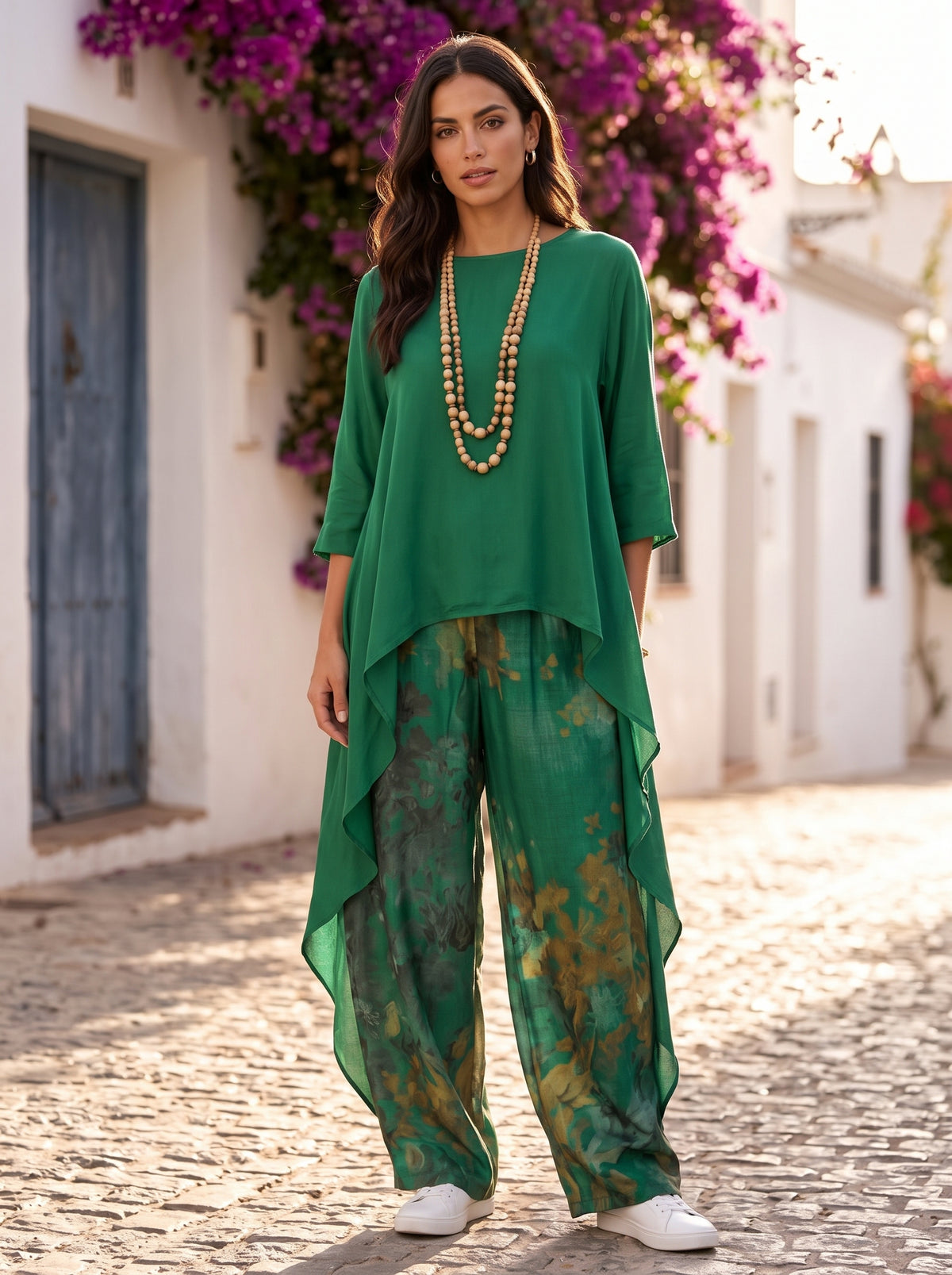Conjunto Asimétrico de Algodón-Seda - Verde